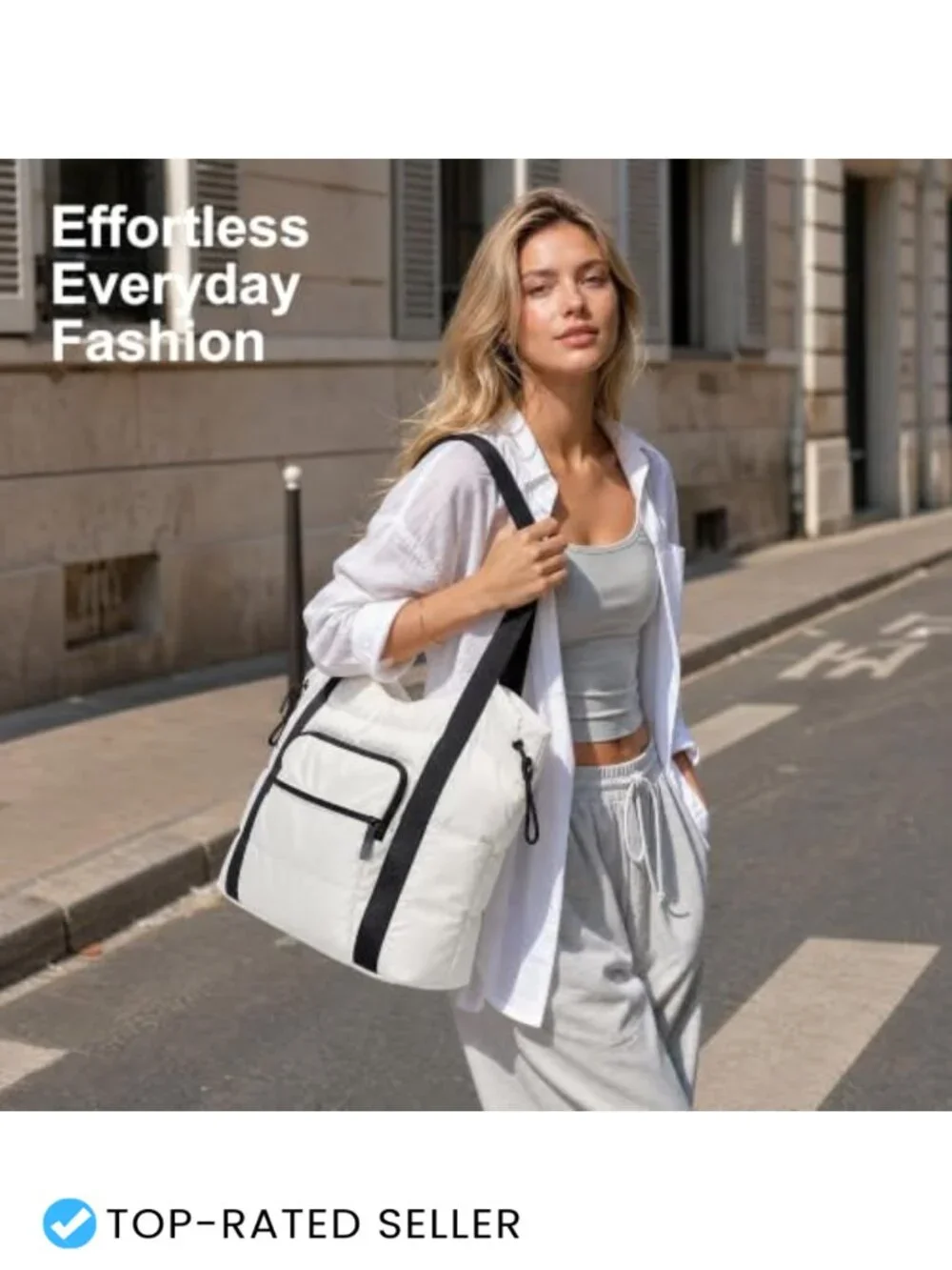 Lightweight Quilted Puffer Tote Bag with Multiple Pockets